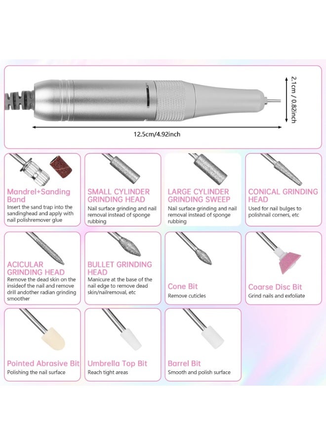 Arabest Electric Nail Drill - 45000RPM Portable Nail Drill丨Rechargeable Nail E-File Kit with 11 Bits & Base丨LED Screen丨Ultra-Silent, Rechargeable Nail Drills Machine for Acrylic Nails Gel Polishing(Pink) - Image 4